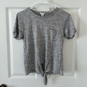 LOFT Heathered Gray Tie-Front Tee